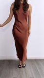 She's Magic Halter Satin Maxi Dress- Rust