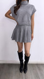 Harvest Moon Knitted Pleated Mini Skirt Set- Heather Grey