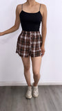 Elio Plaid Boxer High Rise Shorts- Brown Multi