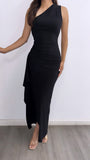 Dark Till Daylight Assymetrical Maxi Dress- Black