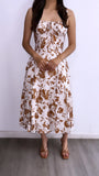 Amalfi Coast Floral Corset MIDI Dress- Beige/Brown