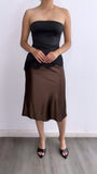 Dainty Days Flowy Satin Midi Skirt- Brown
