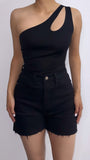 Elma Assymetrical Cut Out Bodysuit- Black