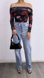 Lover Girl Floral Assymetrical Top- Black