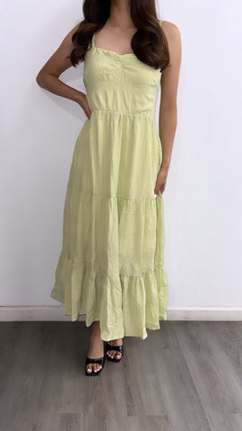 Beachside Bliss Flowy Linen Midi Dress- Lime Green