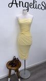She’s Posh Ruched Mesh Midi Dress- Pastel Yellow