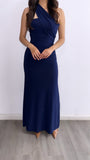 Mi Tesoro Ruched Scarf Maxi Dress- Navy Blue