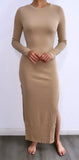 Give Me More Ribbed Midi Dress- Taupe