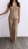 By The Coast Halter Linen Top- Mocha