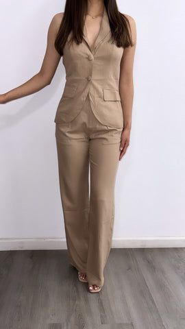 By The Coast Halter Linen Top- Mocha