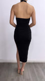 Take A Chance Halter Midi Dress- Black
