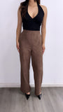 Adiel High Waisted Suede Pants- Soft Brown