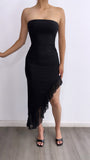 Sabor A Mi Ruffled Hi-Low Midi Dress- Black