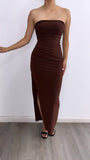 Una Noche Mas Tube Maxi Dress- Brown
