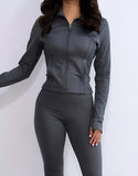 Athleisure Zip Up Sweater- Charcoal