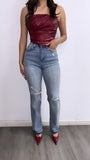 So Into You Faux Leather Ruched Corset Top- Burgandy