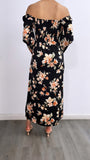 Everly Floral Long Sleeve Midi Dress- Black/Orange