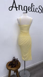 She’s Posh Ruched Mesh Midi Dress- Pastel Yellow
