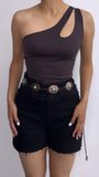 Elma Assymetrical Cut Out Bodysit- Dark Brown