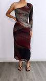 Pon De Replay Assymetrical Mesh Midi Dress- Multi