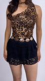 Julia Assymetrical Mesh Scarf Top- Leopard