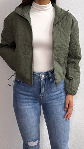 Olivea Flower Bomber Jacket- Olive