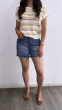 Abby Knitted Striped Short Sleeve Top- Butter Yellow/Neutral