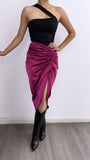 Capri Satin Midi Skirt- Magenta