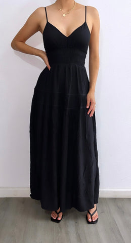 Casa Bella Flowy Linen Maxi Dress- Black