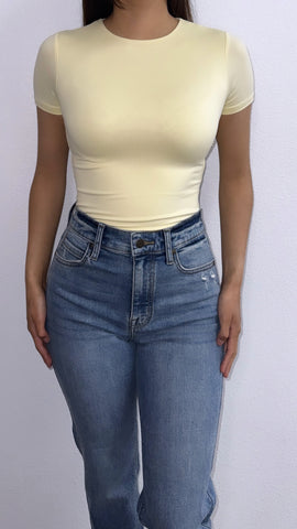 Basic Rewind Short Sleeve Top- Soft Yellow