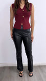 Arlene Thick Ribbed Button Down Top-Burgandy