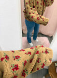 Helena Oversized Floral Sherpa Jacket- Camel