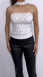 Elianne Polka Dot Scarf Top- White/Black
