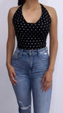 Forever More Polka Dot Mesh Halter Top- Black/White
