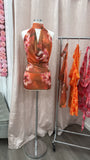 Tropicoqueta Rhinestone Halter Mesh Mini Dress- Orange Multi