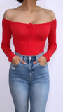 Luz Off Shoulder Long Sleeve Top- Red