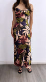 Sweet Paradise Satin Floral Maxi Dress- Black Multi