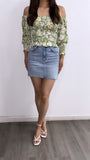 Oliviette Floral Smocked Long Sleeve Top- Green