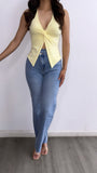 Benavides High Rise Crossover Straight Leg Jeans- Medium Wash
