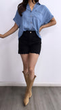 Minimalist Oversized Denim Button Down  Top- Medium Wash