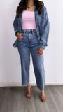 Franco Oversized Washed Denim Shaket- Medium Wash