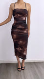 Worth Waiting Mesh Midi Dress- Brown Multi