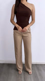 Lily Assymetrical Ruched Top- Chocolate