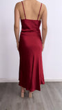 Cosa Nuestra Satin Maxi Dress- Burgandy