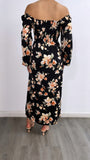 Everly Floral Long Sleeve Midi Dress- Black/Orange