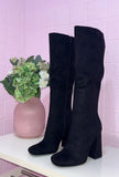 High Standards Suede Knee High Boots- Black