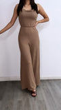 Sunday Brunch Wide Leg Ribbed Jumpsuit- Mocha