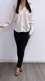 Grecy Satin Button Down Top- Ivory