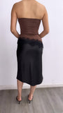 Dainty Days Flowy Satin Midi Skirt-Black