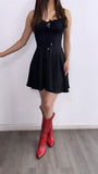 Festival Season Corset Flowy Mini Dress- Black